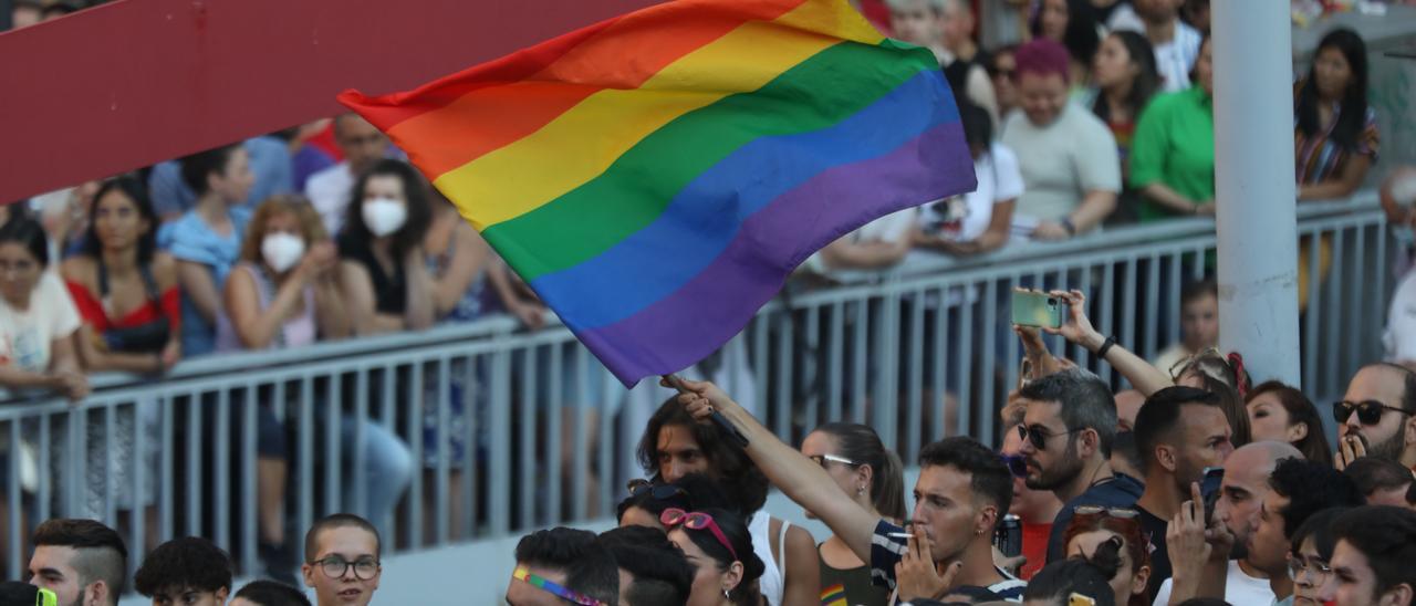 Una persona sostiene una bandera LGTB en la semana del Orgullo.