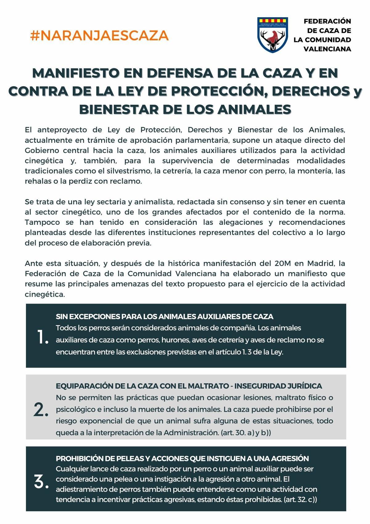 MANIFIESTO EN CONTRA DE LA LEY PROTECCIÓN Y DERECHOS DE LOS ANIMALES