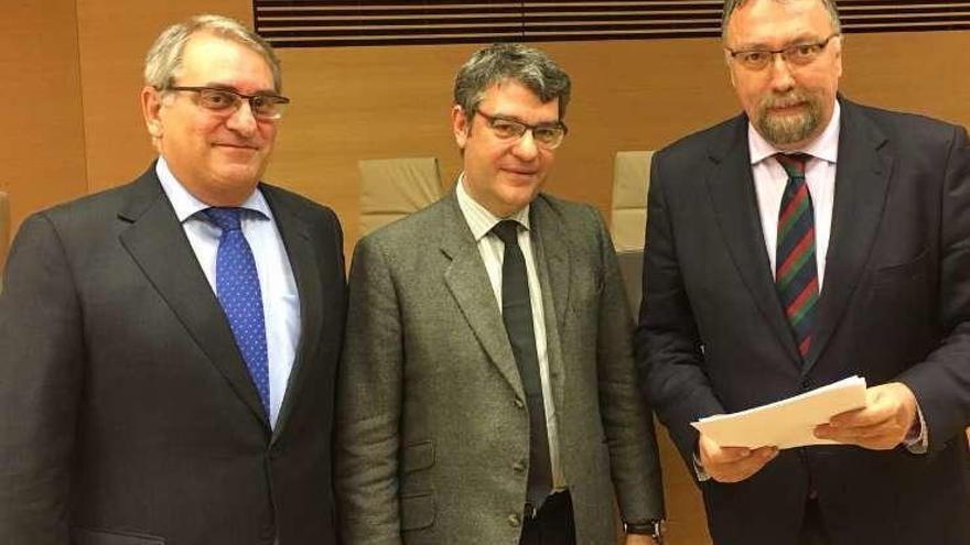 Álvaro Nadal, en el centro, con los diputados asturianos Ramón García Cañal e Isidro Martínez Oblanca, ayer, en el Congreso.