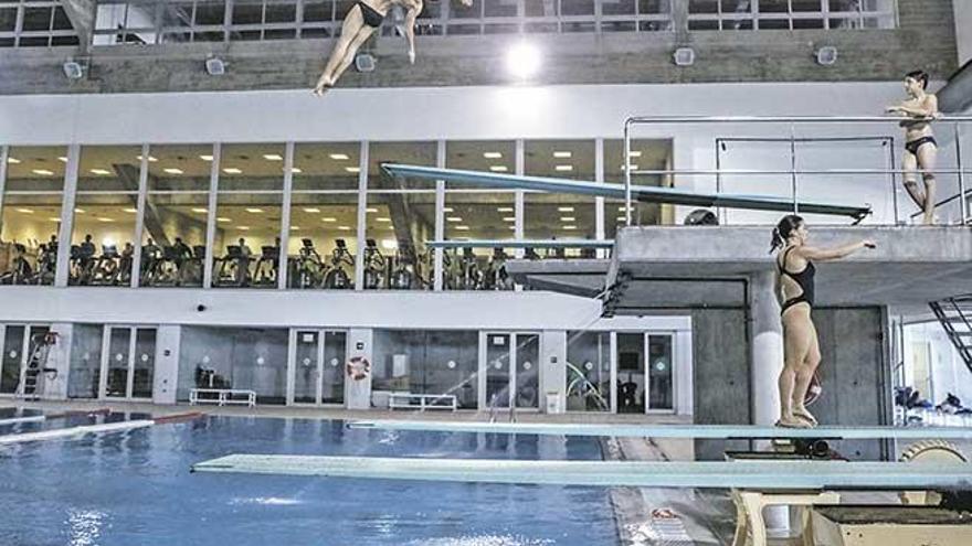 Imagen de un entrenamiento de los nadadores del Club Saltos Mallorca en la piscina del polideportivo de Son Moix.