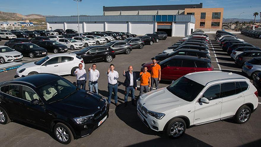 El equipo de profesionales de OK Cars en la exposición de vehículos disponibles en el nuevo centro de Alicante.