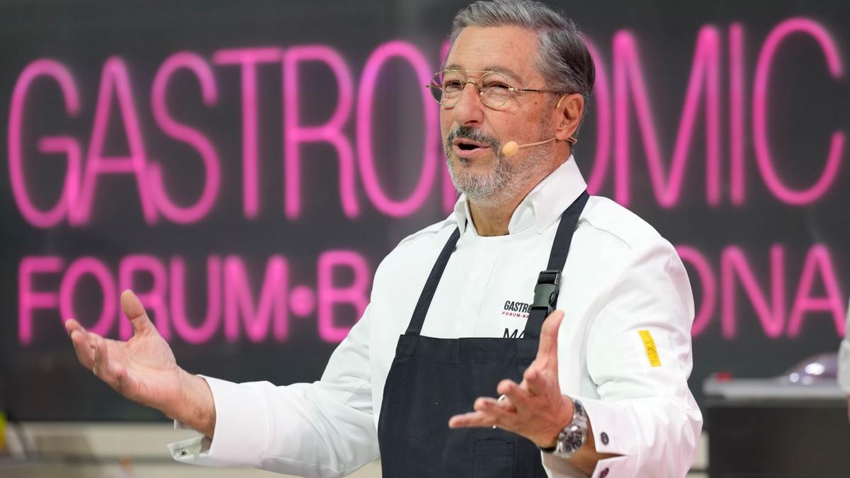 Joan Roca durant la seva intervenció en la cloenda del Gastronomic Forum Barcelona.