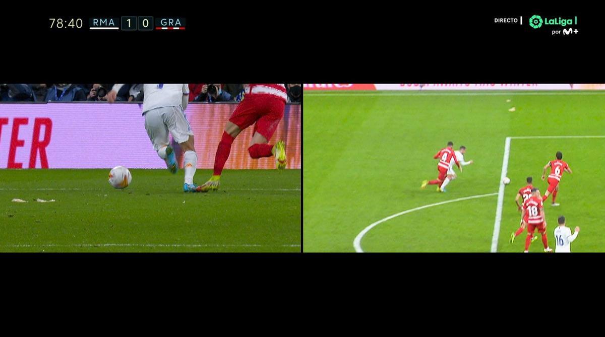 El árbitro señaló este penalti de Gonalons a Hazard claramente fuera del área, y tuvo que actuar el VAR El árbitro señaló este penalti de Gonalons a Hazard claramente fuera del área, y tuvo que actuar el VAR