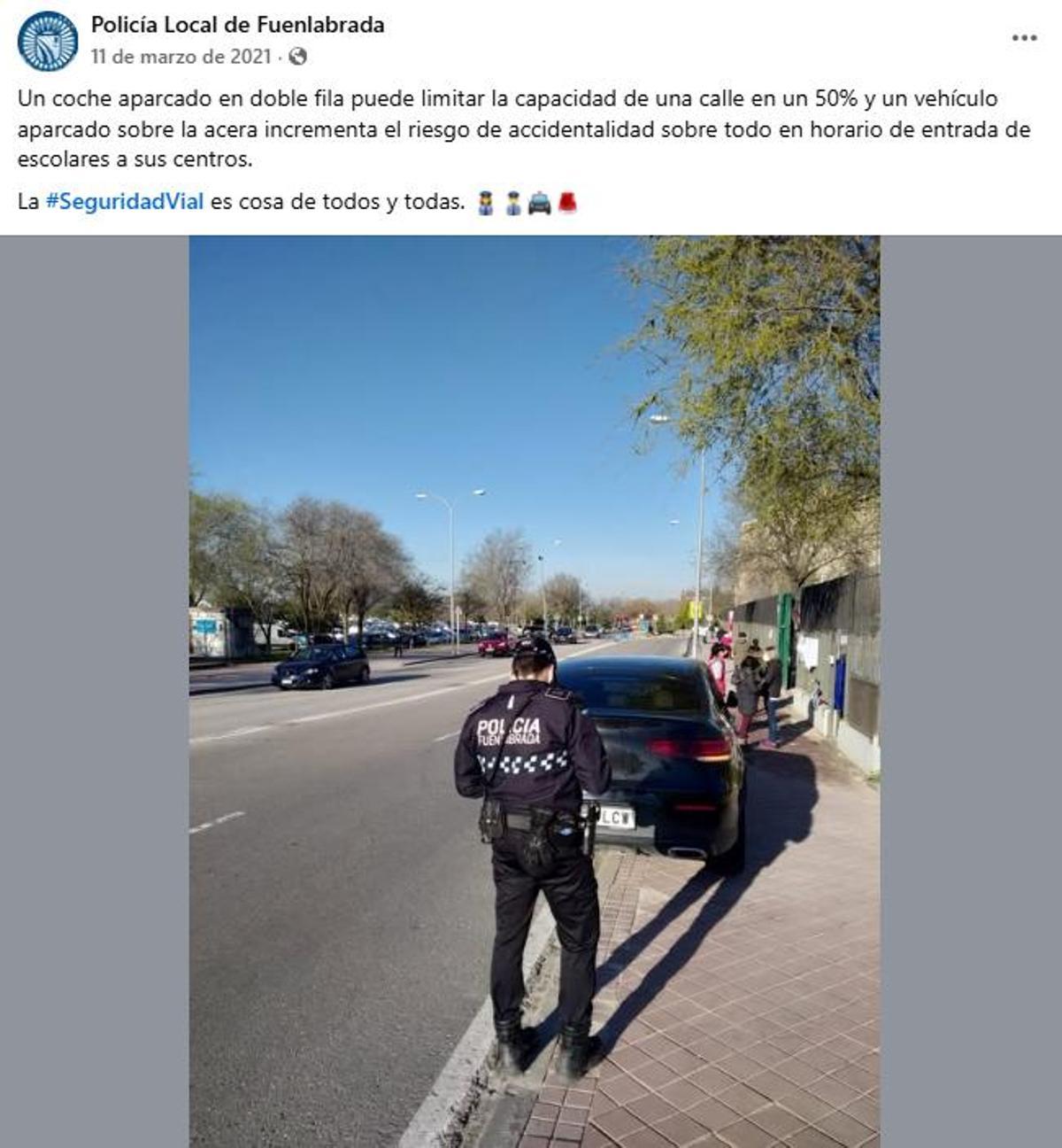 Publicación en Facebook de la Policía Local de Fuenlabrada