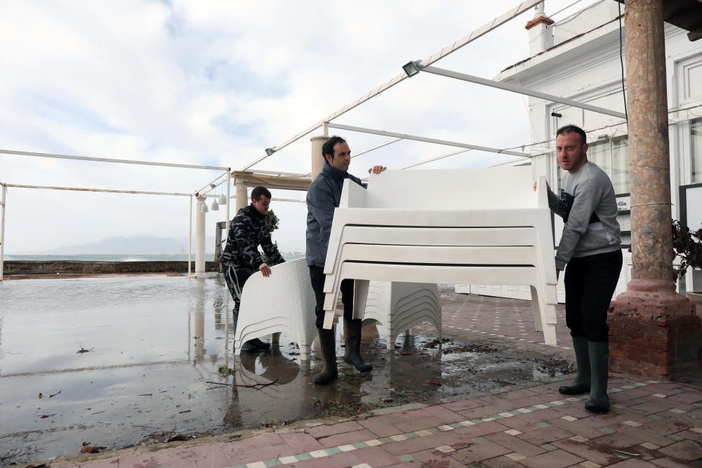 Temporal de viento y lluvia en Málaga