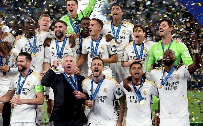 Así celebraron la Decimoquinta Ancelotti y los jugadores del Real Madrid en Wembley