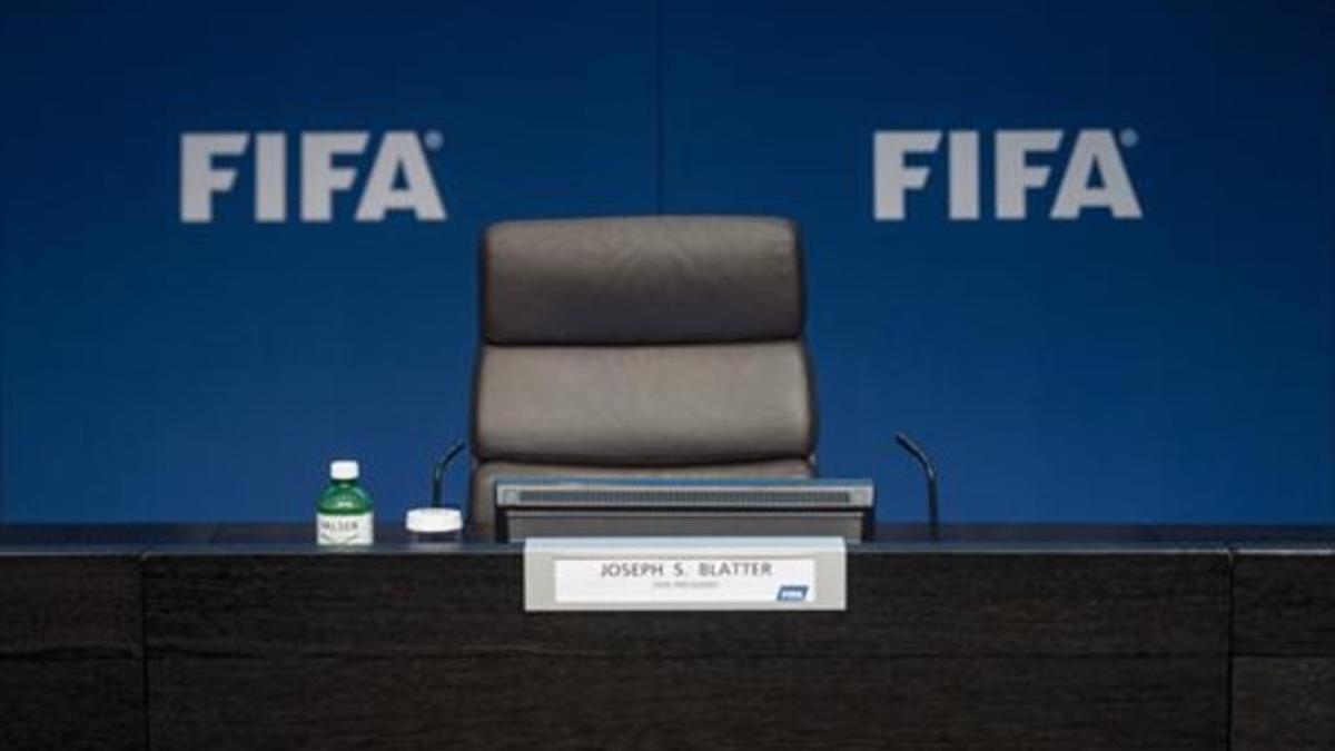 El asiento vacío de Blatter, después de una conferencia del dirigente suizo el pasado 2 de junio.