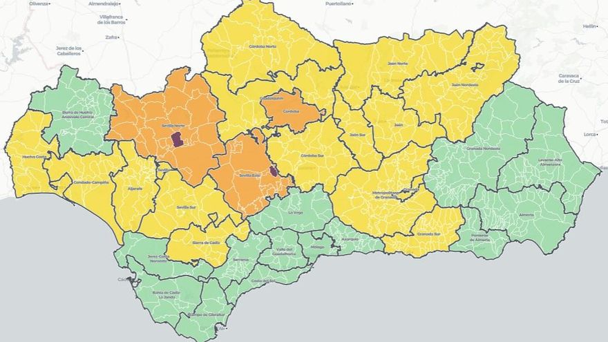 Mapa covid de Andalucía con los niveles de alerta actuales.