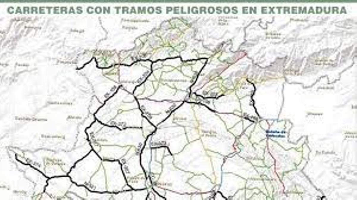 Mapa de puntos peligrosos en Extremadura