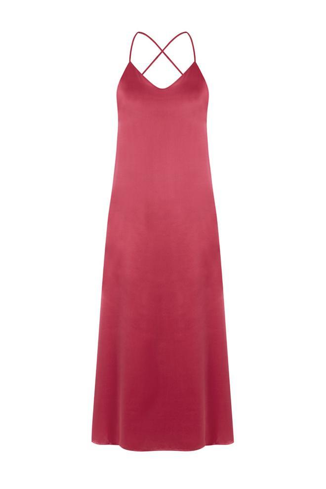 Vestido lencero con tirante cruzado rojo, de Koahari