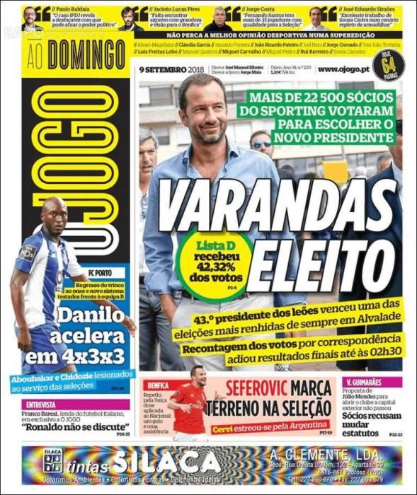 Portada O JOGO domingo 9 septiembre 2018