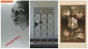 Varios detalles de la exposición sobre la Bauhaus y el nazismo, entre ellos la verja de un campo de concentración con la frase Jedem das Seine, a cada uno lo suyo.