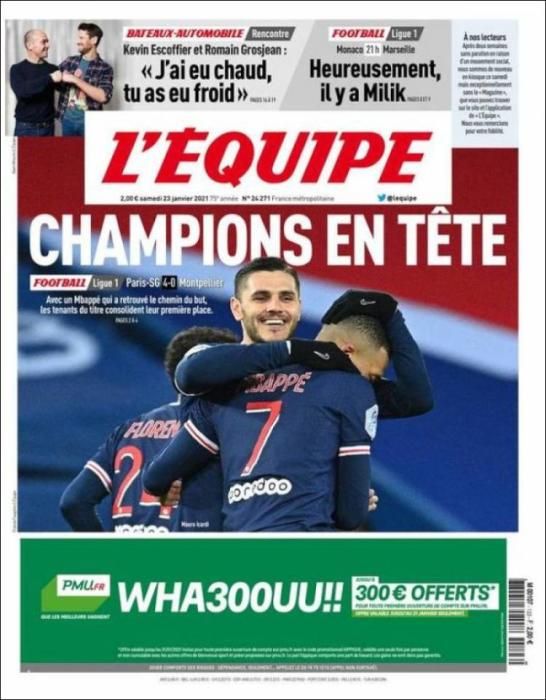 Portada L'ÉQUIPE sábado 23 enero 2021