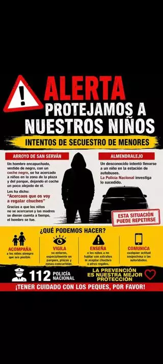 Ojo a las falsas alertas que circulan en redes tras dos supuestos intentos de secuestro de menores en Extremadura