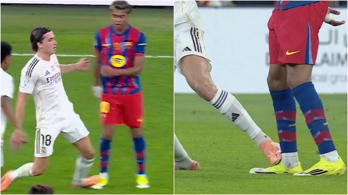 Munuera Montero perdonó la amarilla a Carreras por este pisotón a Lamine