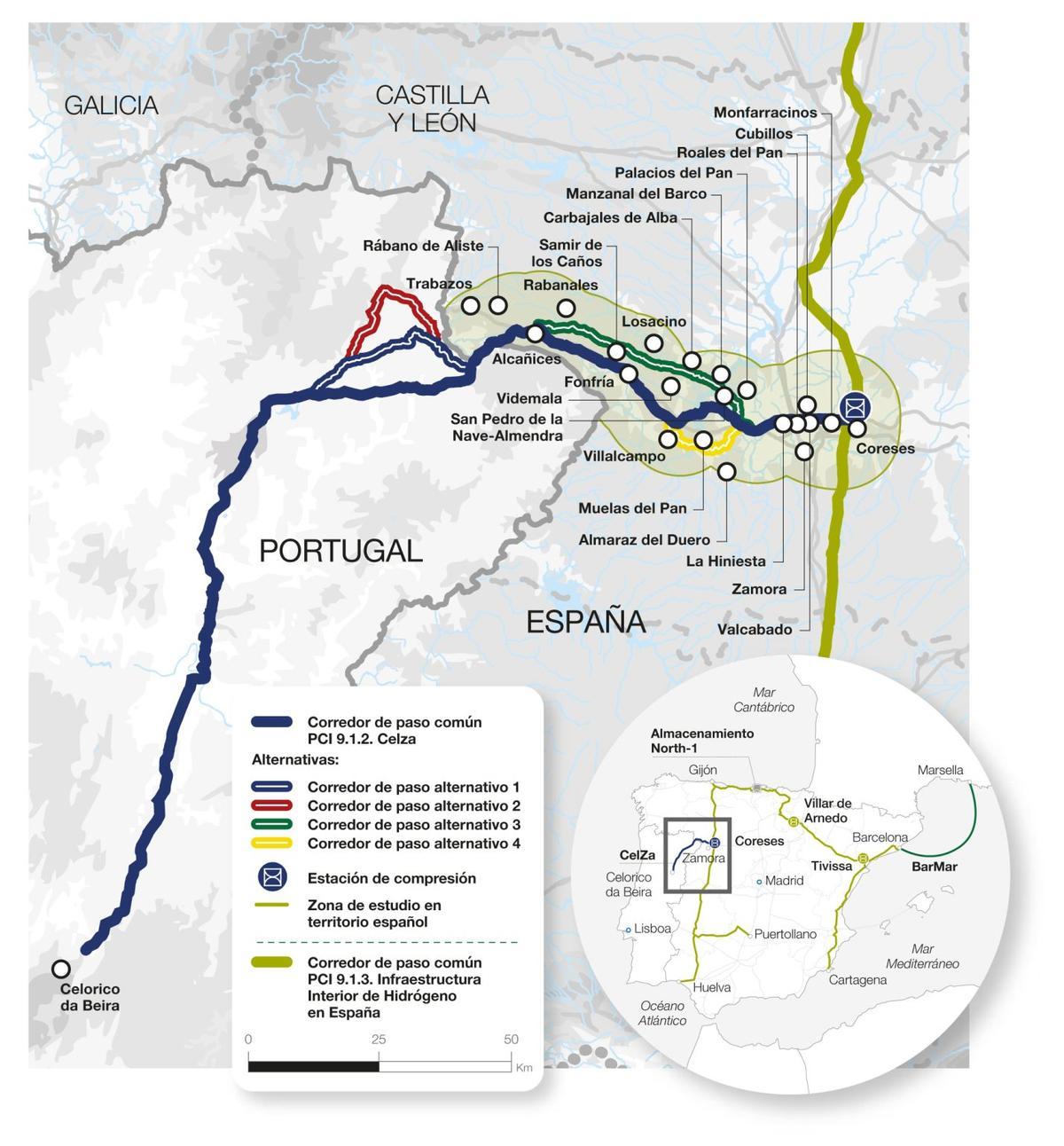 Mapa del hidroducto Celorio-Zamora.