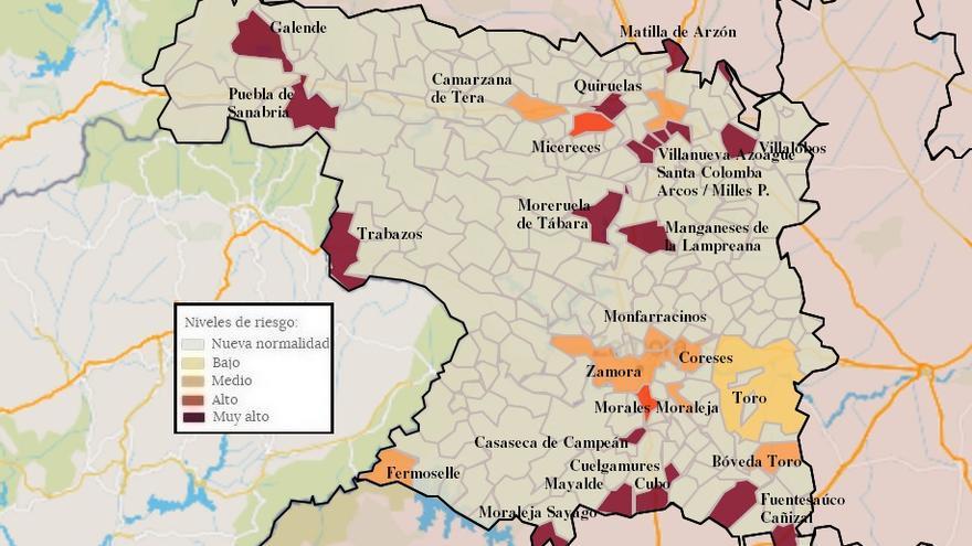 Mapa de contagios COVID por municipios en Zamora