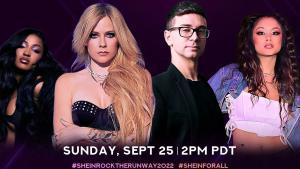 Las cantantes Shenseea, Avril Lavigne e Ylona García, junto al diseñador Christian Siriano, en una imagen promocional del Rock The Runway: SheIn for All. 