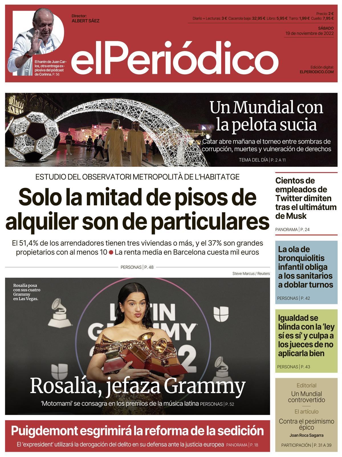 La portada d’EL PERIÓDICO del 19 de novembre del 2022