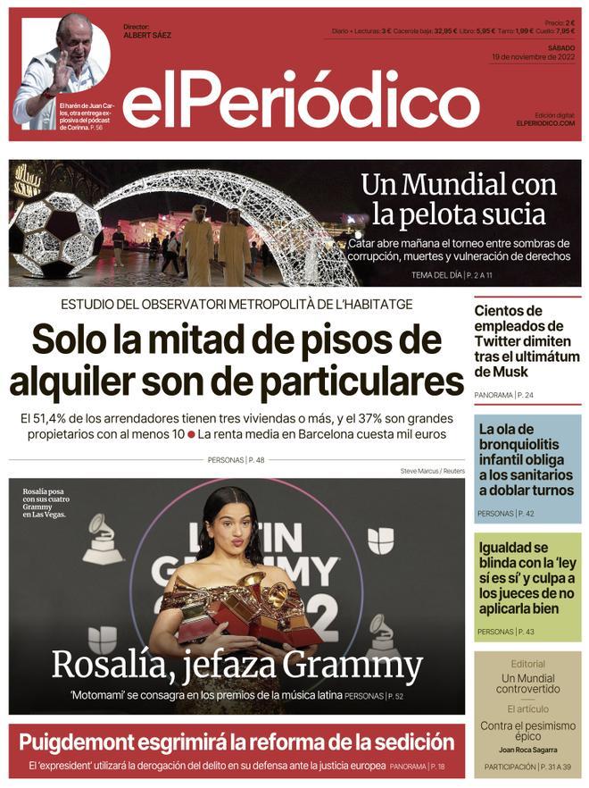 La portada d’EL PERIÓDICO del 19 de novembre del 2022