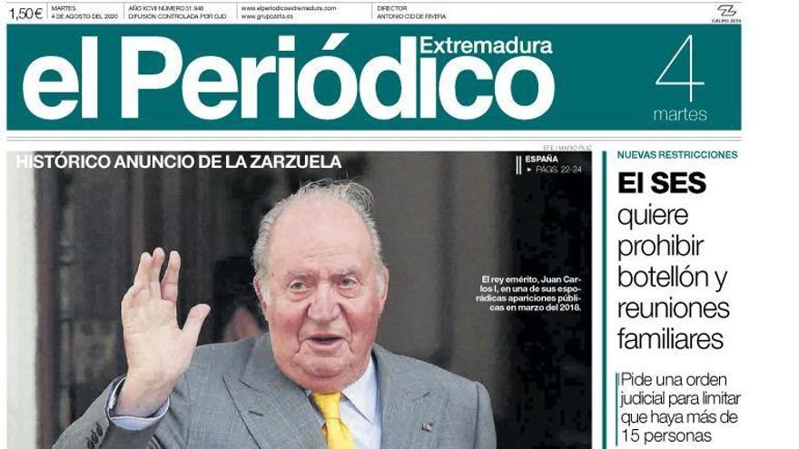 Esta es la portada de EL PERIÓDICO EXTREMADURA correspondiente al día 4 de agosto del 2020