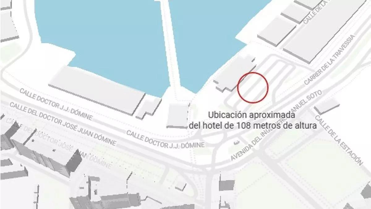 Ubicación aproximada en la que se prevé construir el 'Baluarte de la Marina'