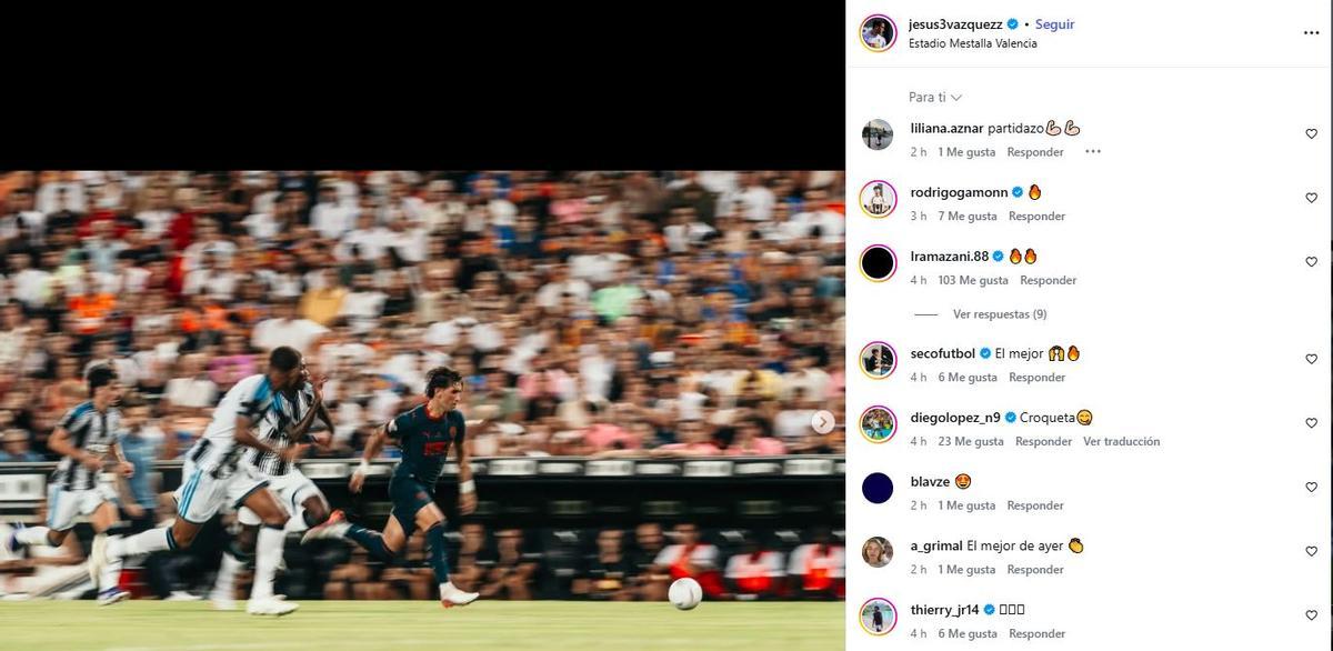 Largie Ramazani comentando en la publicación de Jesús Vázquez