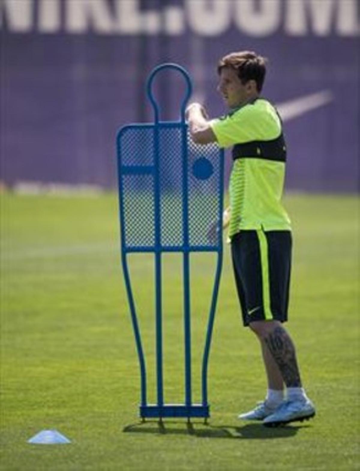 Messi, en un entrenament del Barça del juny.