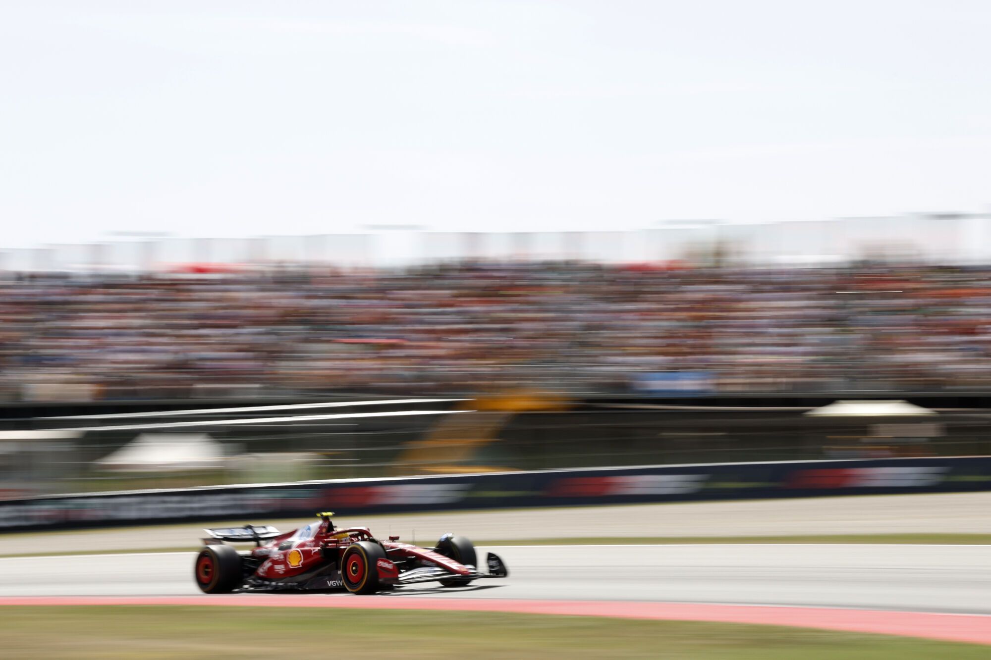 Ferrari driver Lewis Hamilton of Britain steers his car during the Spanish Grand Prix Formula One race at the Barcelona Catalunya racetrack in Montmelo, near Barcelona, Spain, Sunday, June 1, 2025. (AP Photo/Joan Monfort)
