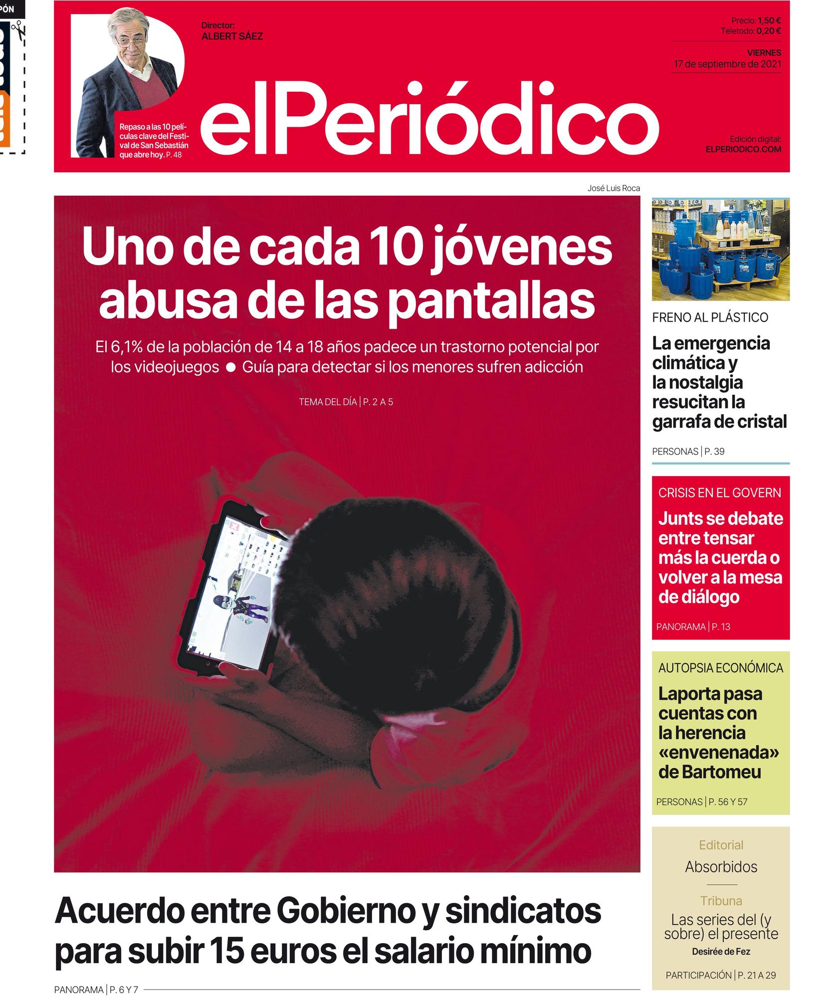 La portada de EL PERIÓDICO del 16 de septiembre del 2021