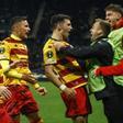 STRASBOURG (France), 23/10/2025.- Players of Jagiellonia celebrate scoring the 0-1 goal during the UEFA Europa Conference League league phase soccer match between RC Strasbourg and Jagiellonia Bialystok, in Strasbourg, France, 23 October 2025. (Francia, Estrasburgo) EFE/EPA/MOHAMMED BADRA