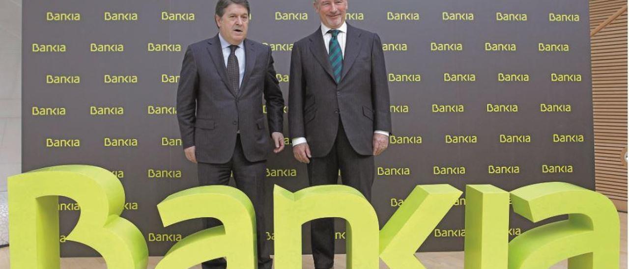 José Luis Olivas y Rodrigo  Rato, en marzo de 2011, al presentar la marca Bankia en València