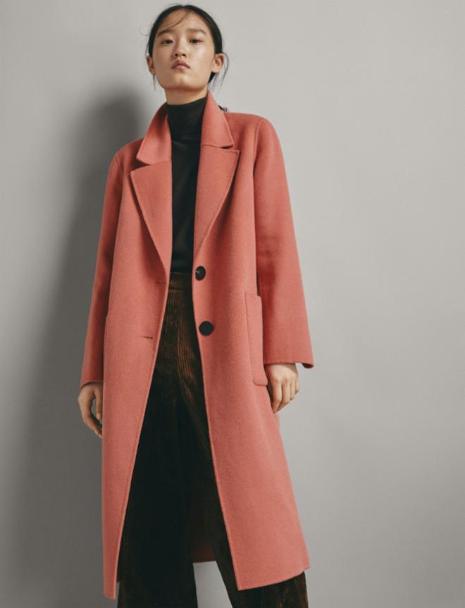 Abrigo de lana rosa, Massimo Dutti