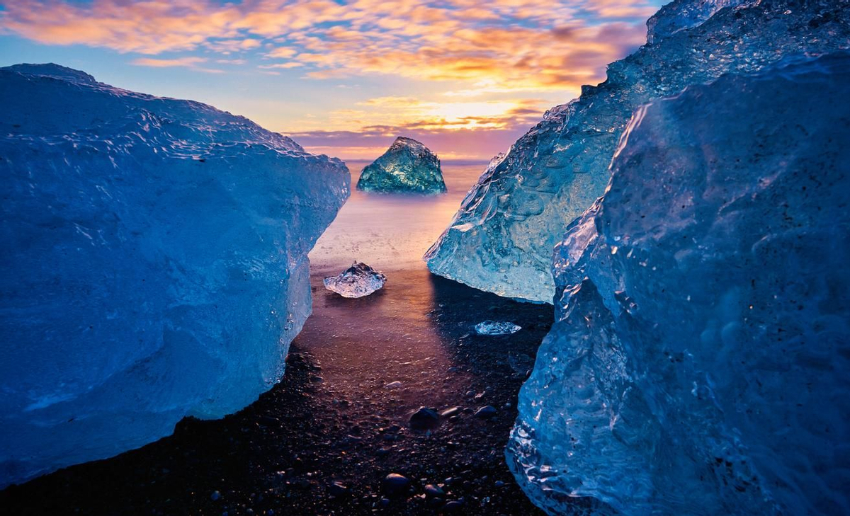 Atardecer en Diamond Beach (Islandia)