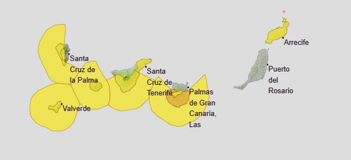 Mapa de las zonas afectadas por calor y por los fenómenos costeros.