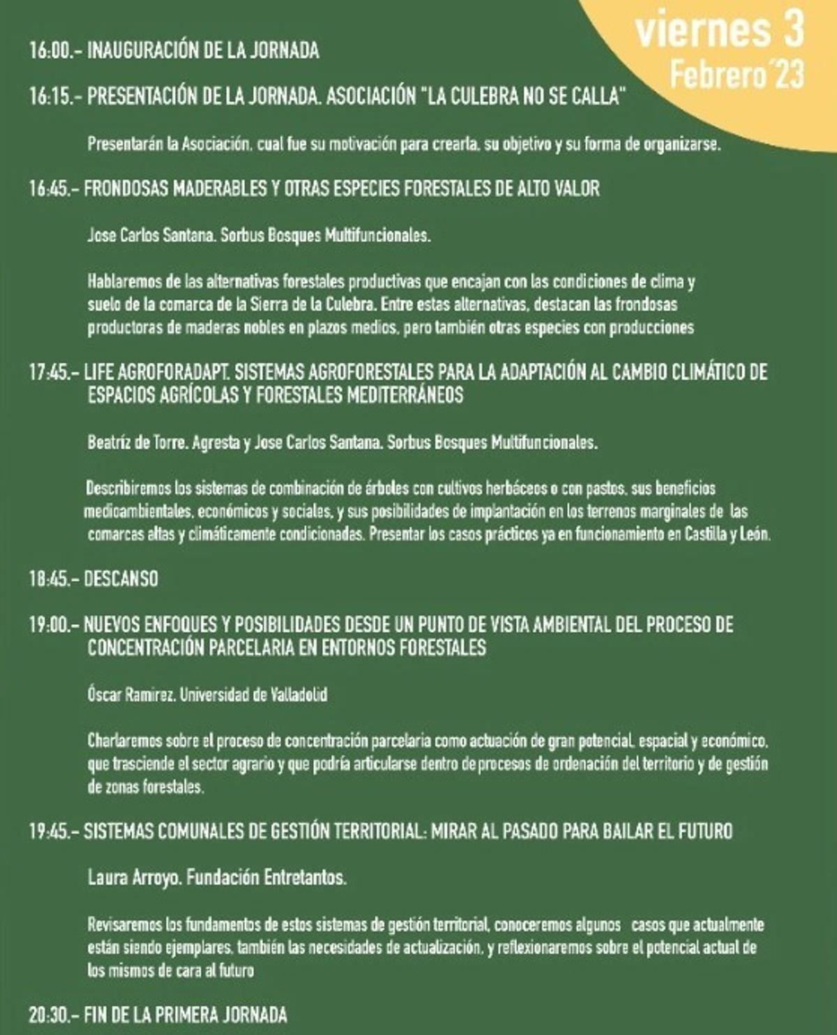 Programa completo del viernes de las jornadas sobre gestión forestal que se celebrarán en Tábara.