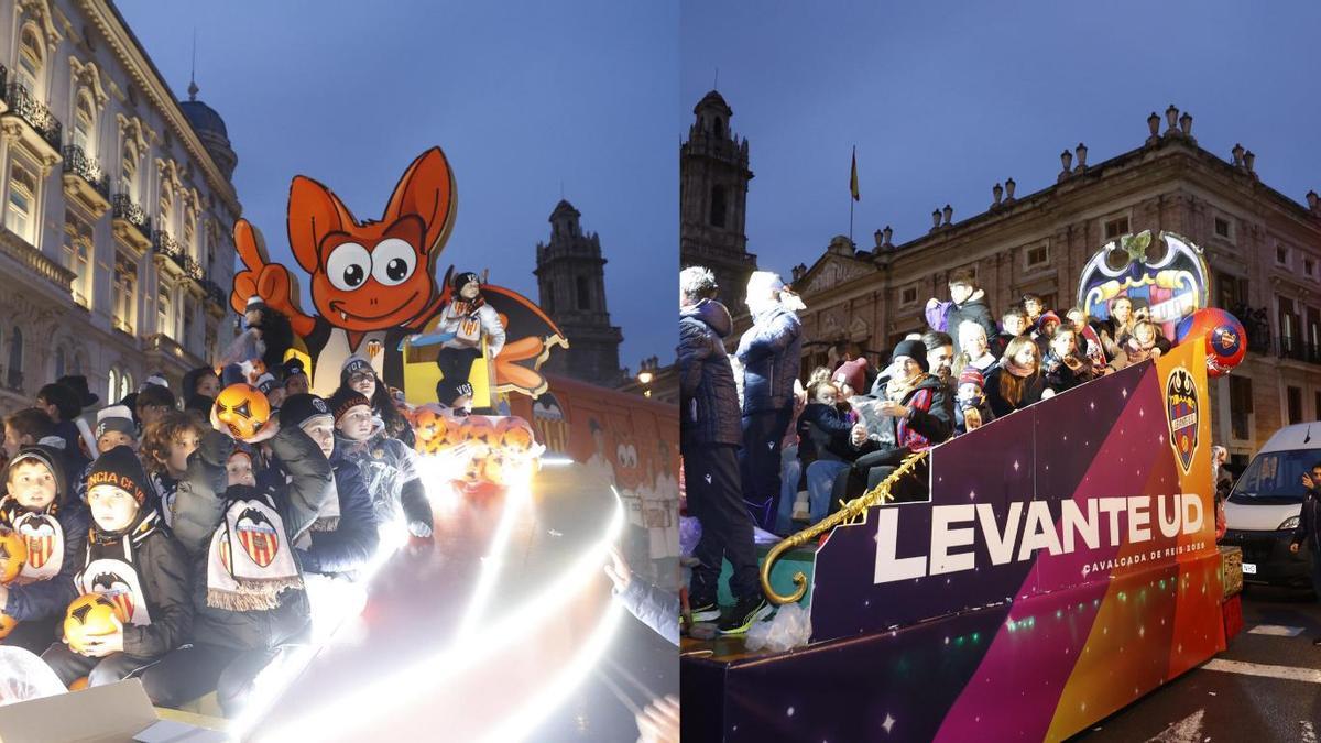 Las carrozas de Valencia CF y Levante UD en la Cabalgata de Reyes 2026