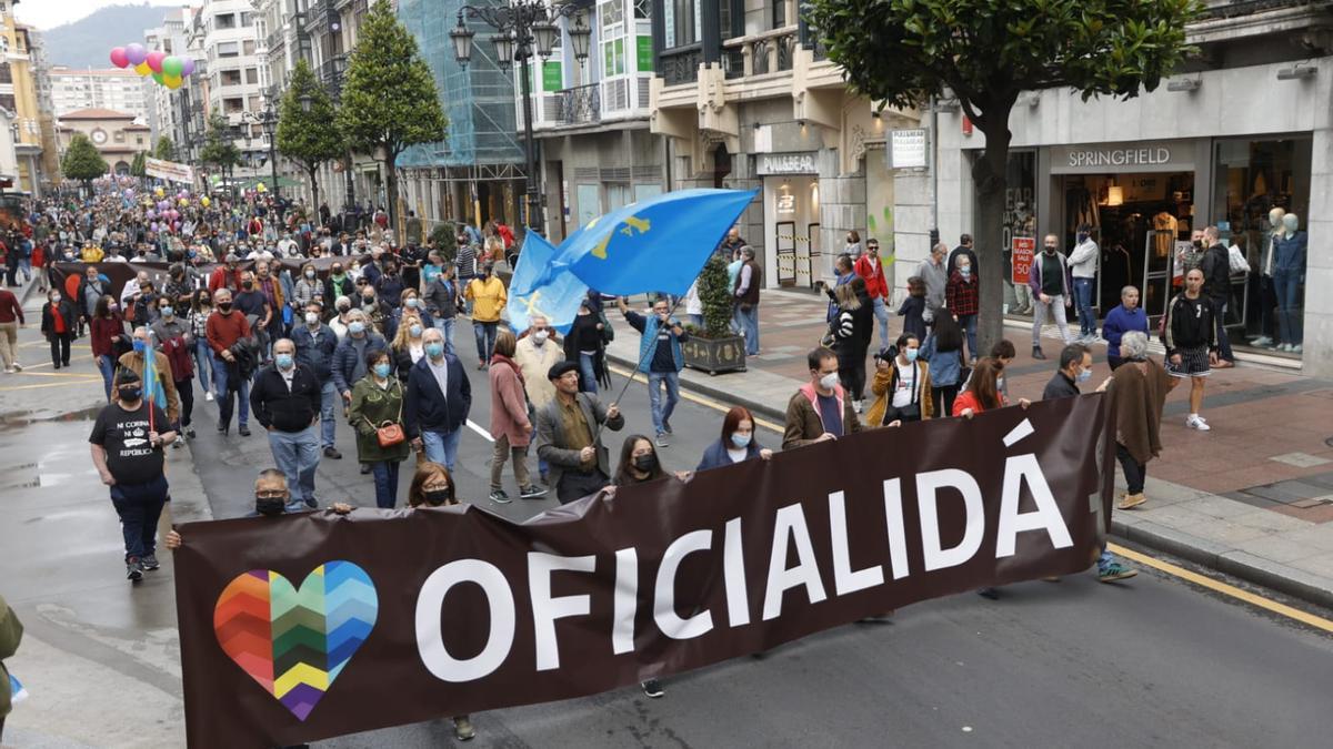 Los partidarios de la cooficialidad del asturiano se manifiestan en Oviedo