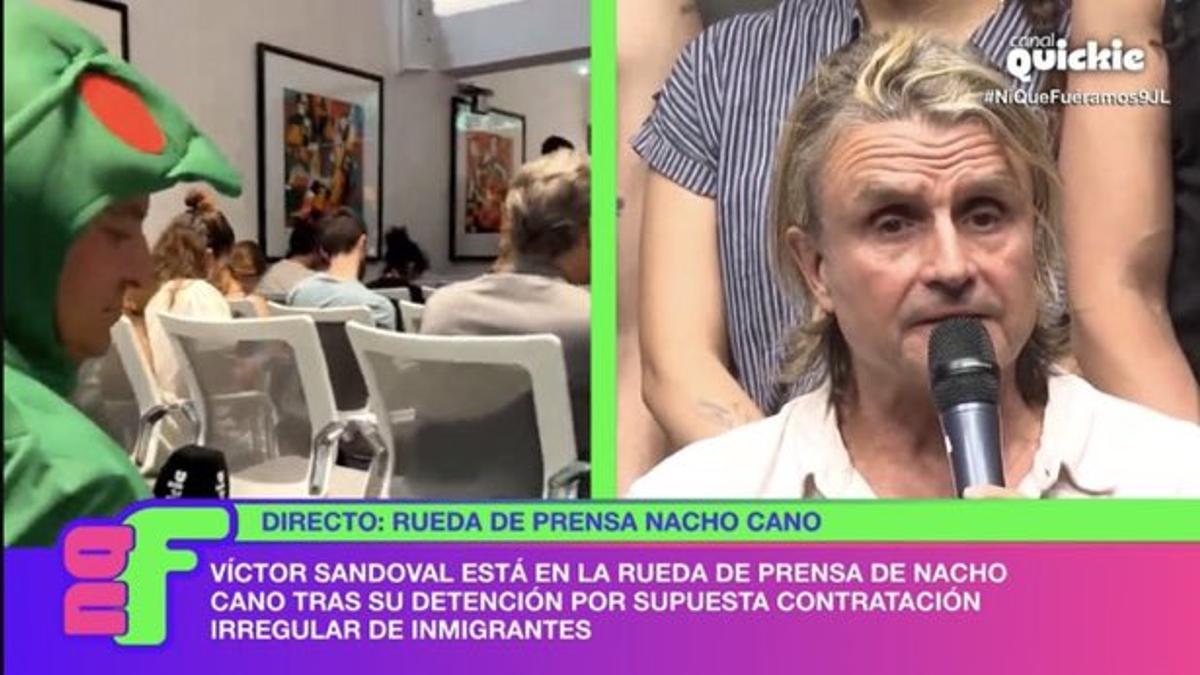El espectáculo de Víctor Sandoval en la rueda de prensa de Nacho Cano: disfrazado de insecto y reprendido.