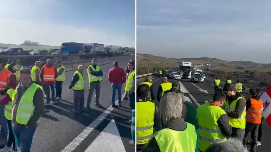 Agricultores de Zamora y Salamanca cortan la autovía A-62: &quot;Europa, déjanos producir&quot;