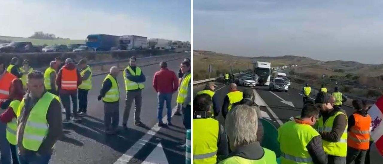 VÍDEO | Los agricultores de la Guareña cortan la A-62