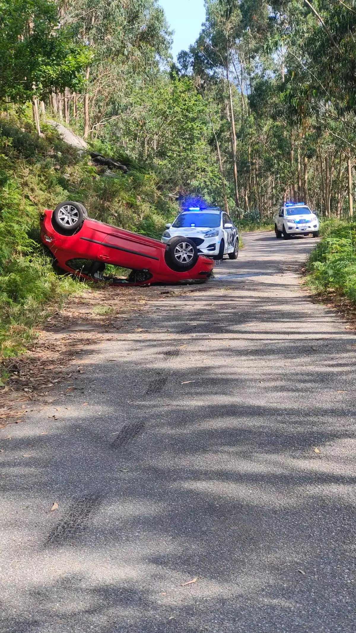 Un coche vuelca en Domaio y el ocupante se muestra agresivo con la Policía tras dar positivo en alcohol y drogas