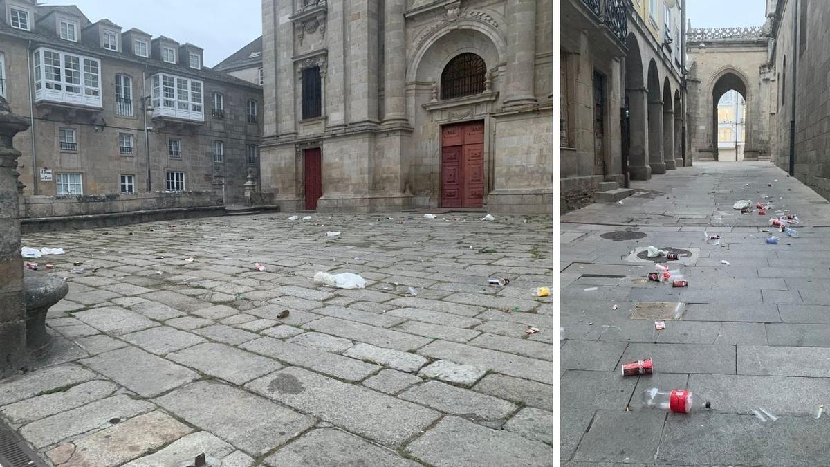 Con fotos de las consecuencias de los botellones en el entorno de la Catedral de Lugo, el grupo municipal del PP denunciaba la pasada semana la falta de medidas para evitar las concentraciones de universitarios.