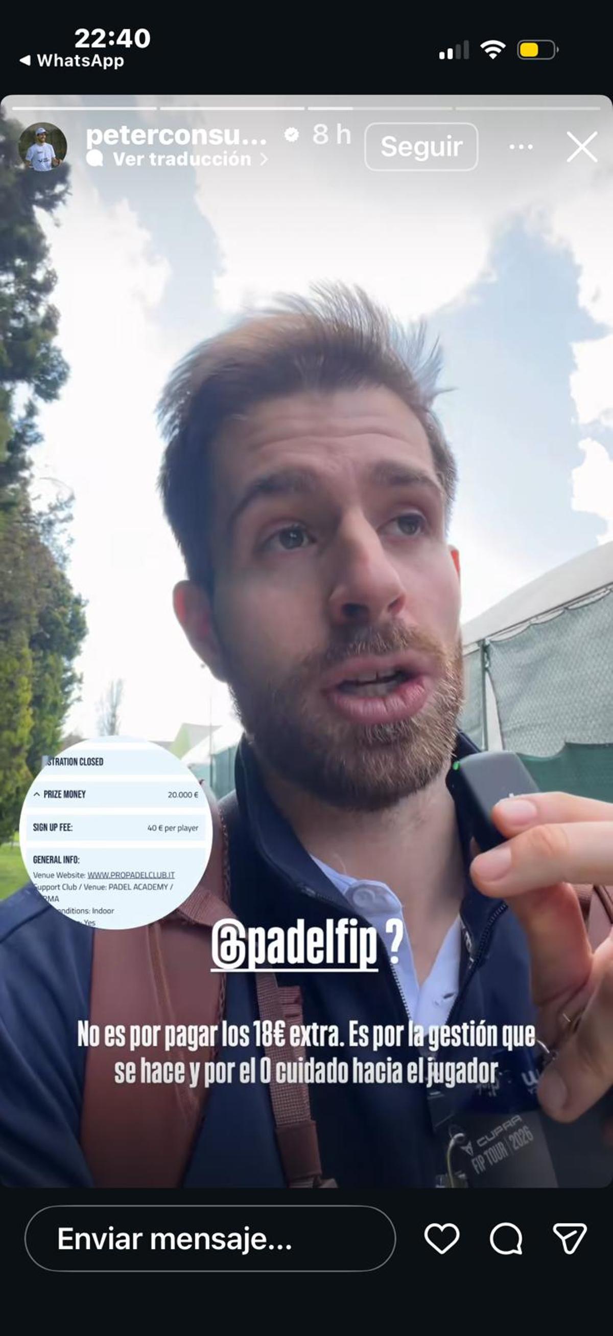 Peter Consuegra denunciando el cobro de los 18 euros