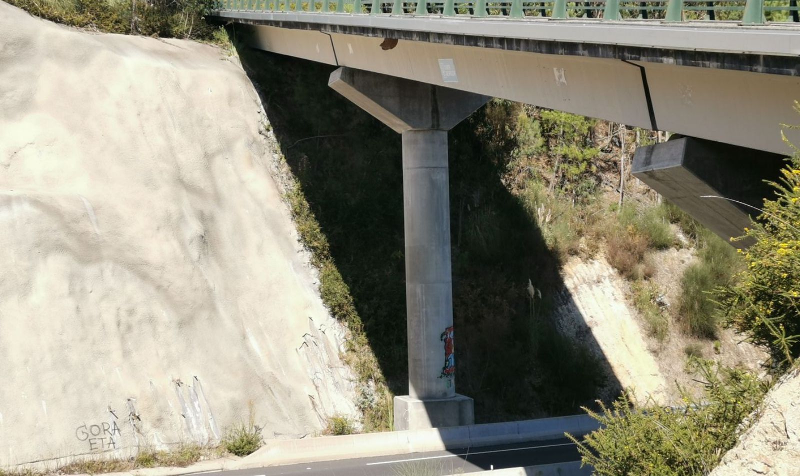 El paso sobre la Autovía en Moaña con el nido colgando.