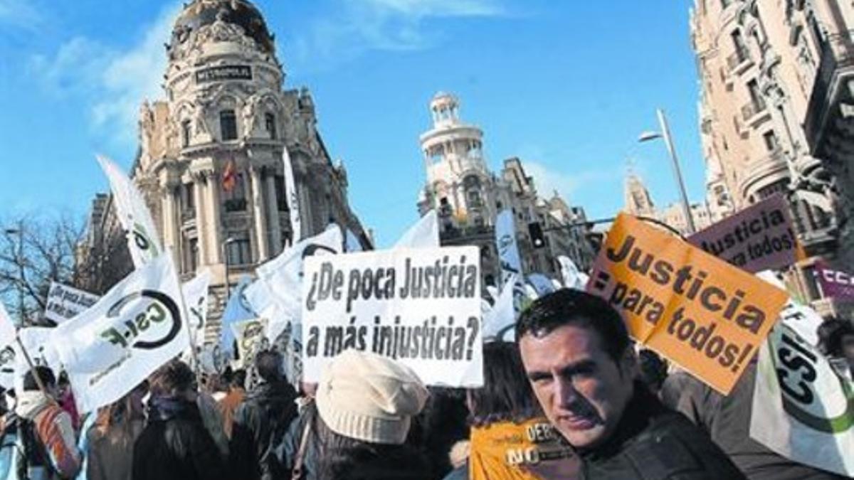 Manifestación contra las tasas judiciales instauradas por Gallardón, en Madrid, el pasado mes de enero.