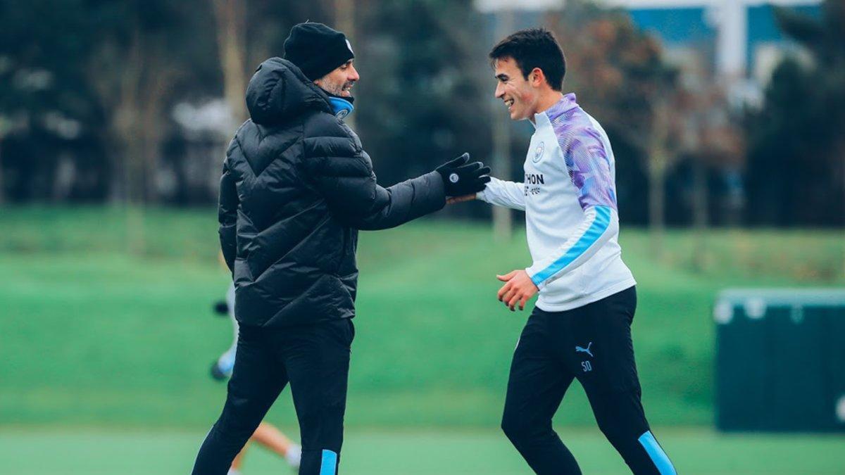 Eric Garcia junto a Pep Guardiola