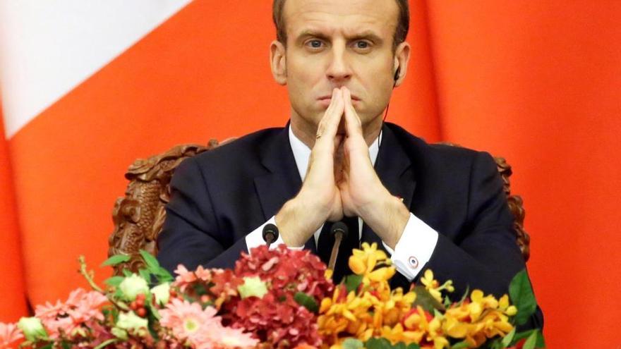 Emmanuel Macron durante una conferencia en China.