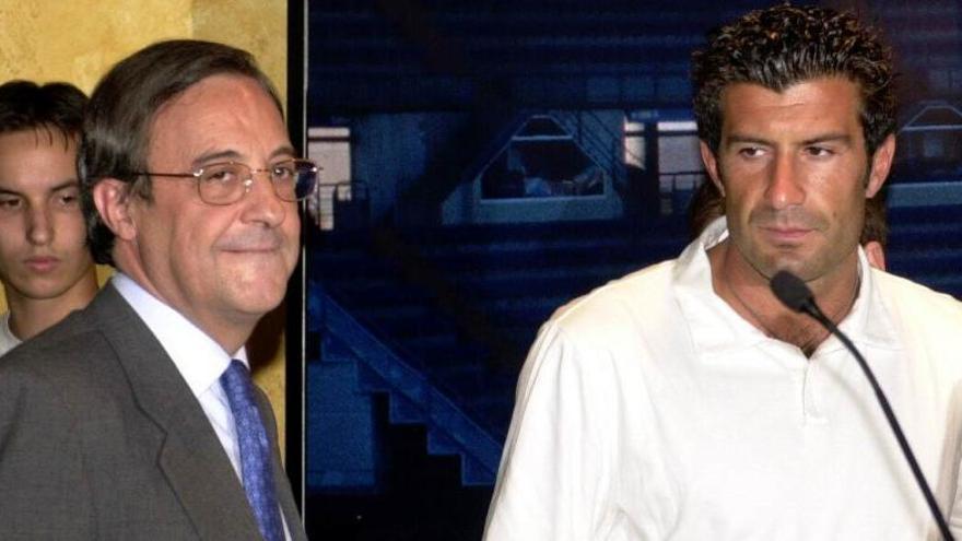 Florentino y Figo, el día de la presentación del portugués como nuevo jugador blanco