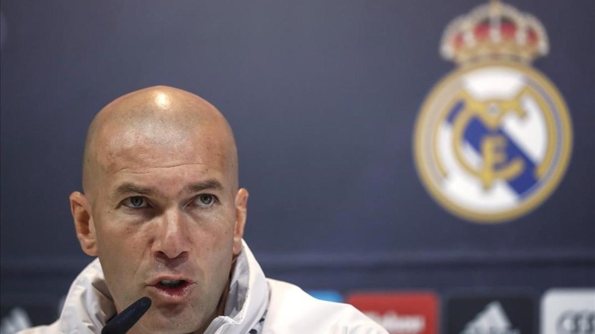 Zinedine Zidane, durante la rueda de prensa de este sábado en la ciudad deportiva de Valdebebas